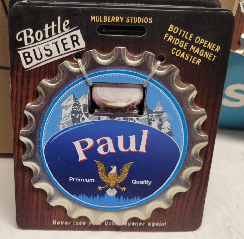 PAUL PERSONALIZED MULTI GADGET BOTTLE OPENER MAGNET COASTER NEW - U