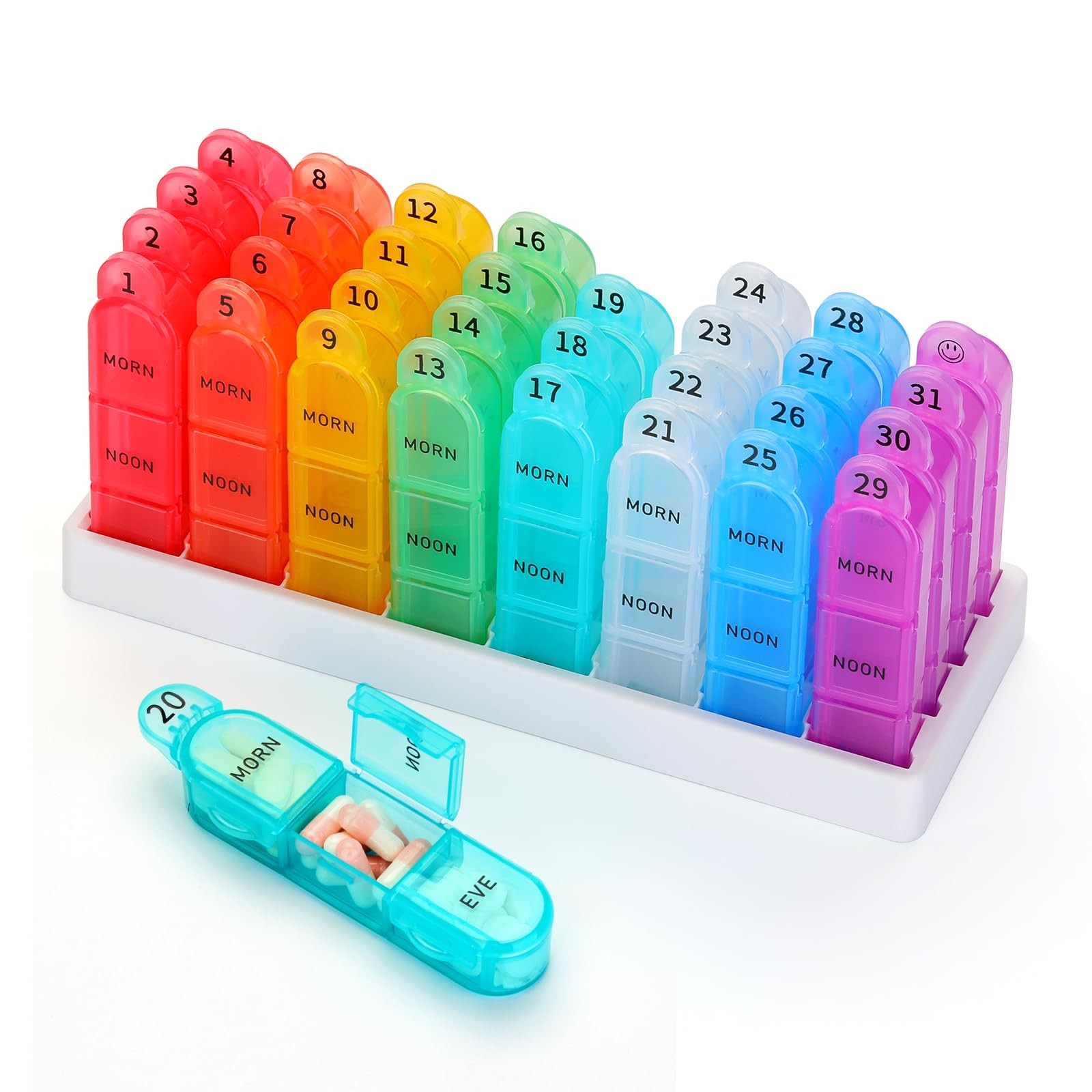 Monthly Pill Organizer, 31 Day mouthly pill organizer 3 times a day, White
