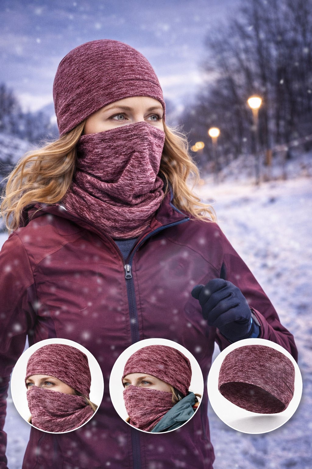 Winter Running Beanie Neck Gaiter Headband Set Warm Breathable