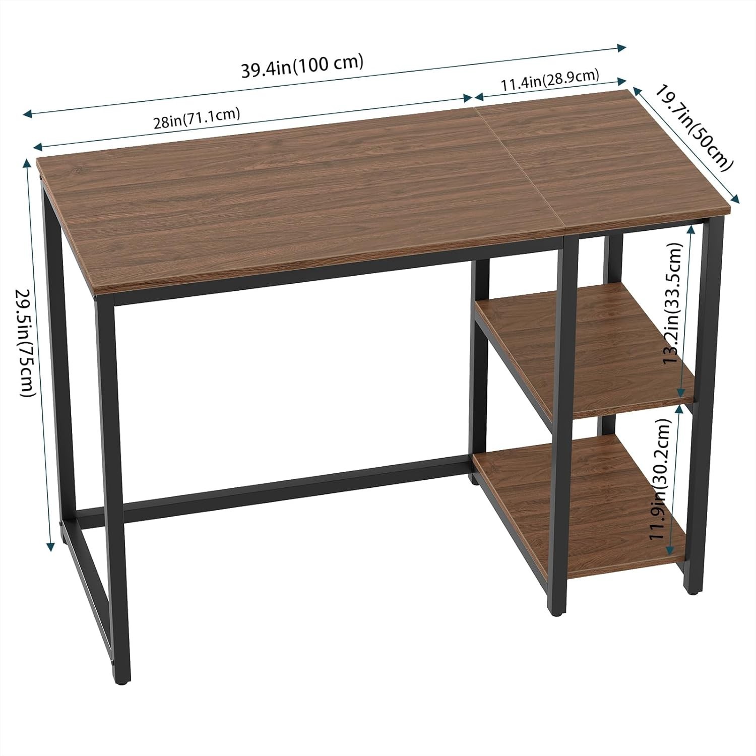 Rustic 40" Writing Desk with Portable 2-Tier Storage for Easy Organization