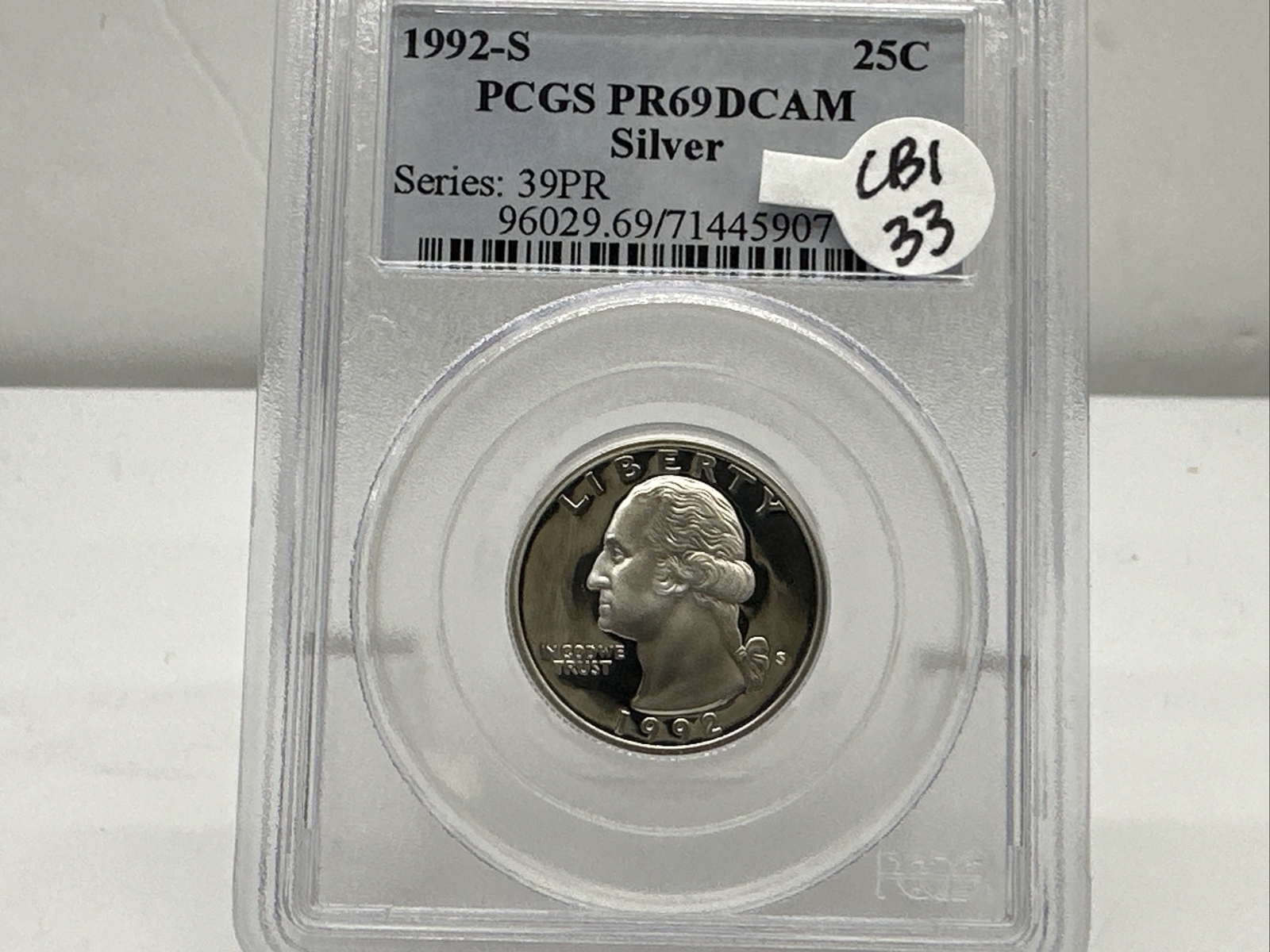 1992-S Washington Quarter Silver PCGS PR69DCAM CB1-33