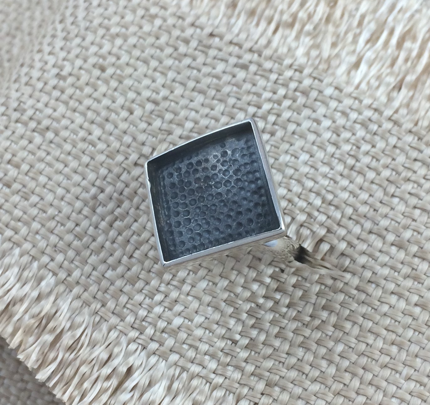 Sterling Silver Ring Blank 15mm Diamond Bezel Cab Setting Adjustable 925 Finding
