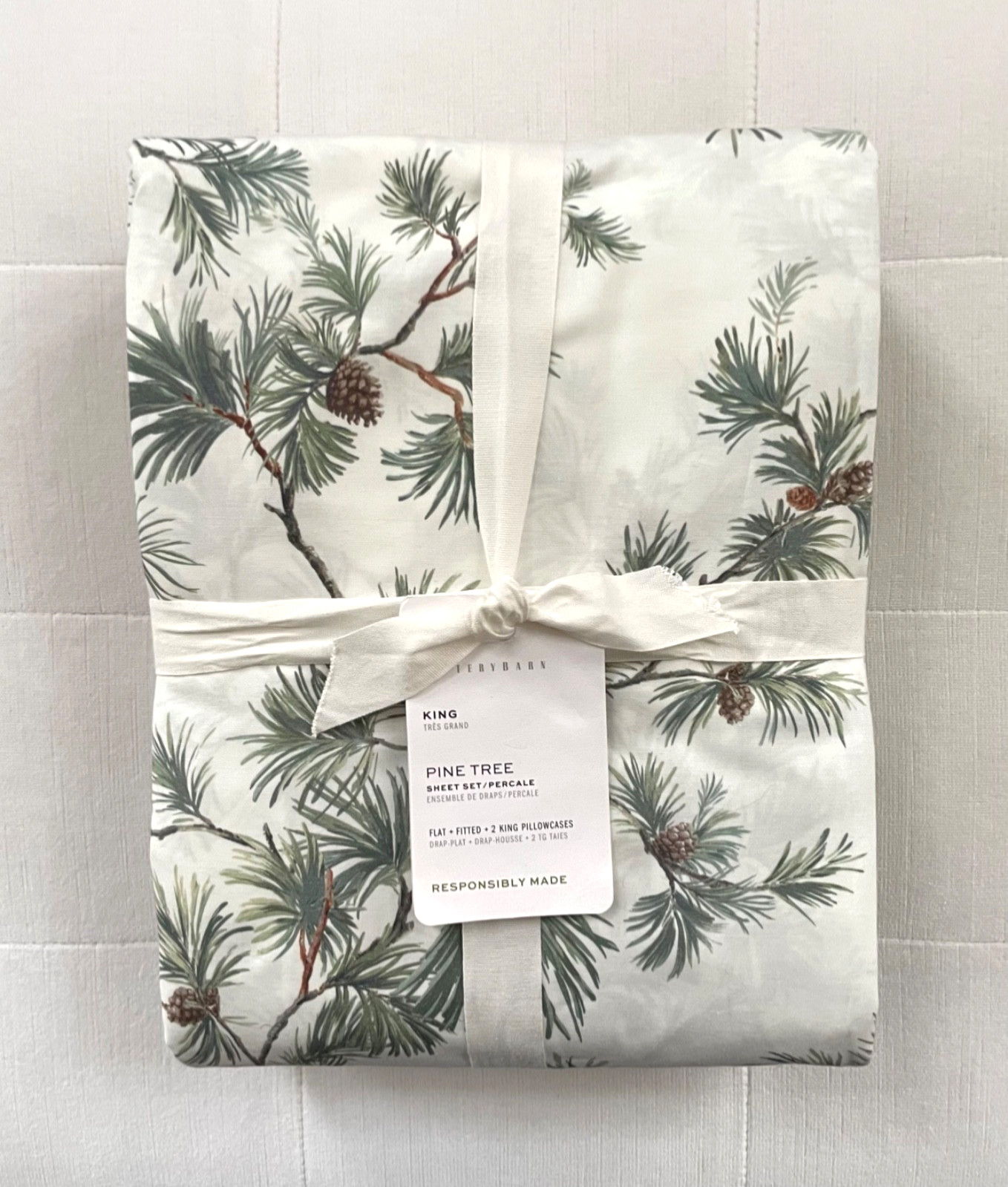 Pottery Barn PINE TREE PRINTED Sheet Set ~King~ NWT