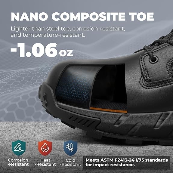 Men’s Composite Toe Tactical Work Boots Lightweight Side Zipper Boots Wide Size
