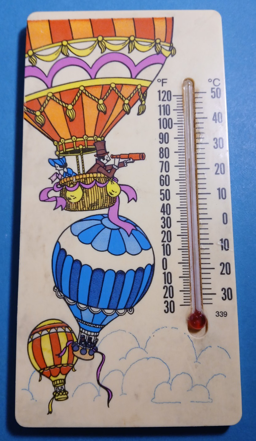 Vtg Wall Porch Thermometer Hot Air Balloons Weather Temperature Plastic 1983