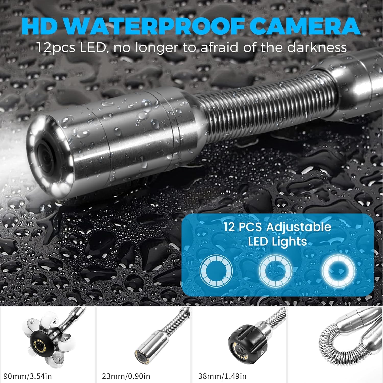 Sewer Camera 7 Inch LCD 20m/66ft Cable IP68 Waterproof