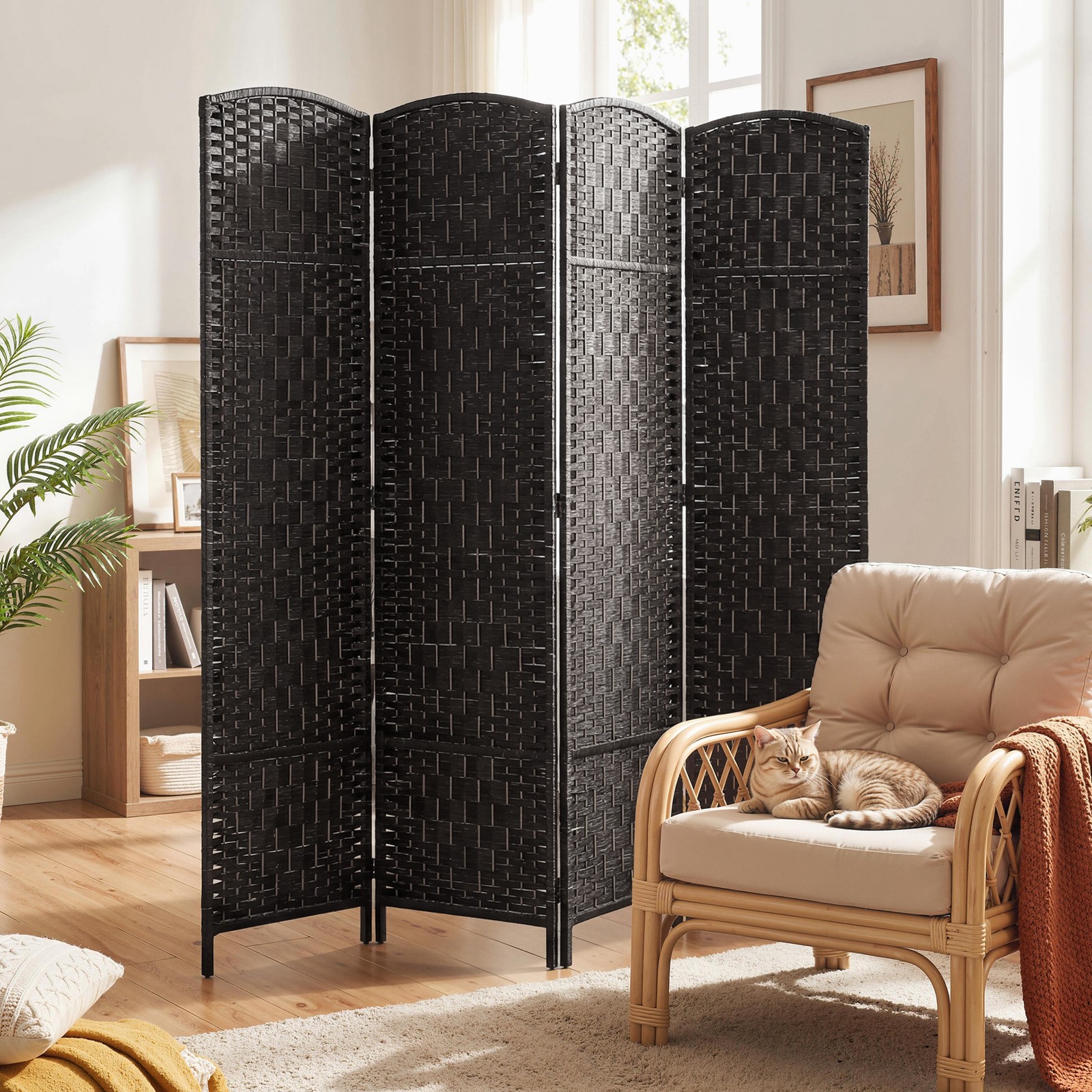 4 Panel Folding Privacy Screen, 70.9" Partition Wall Divider, Coffee