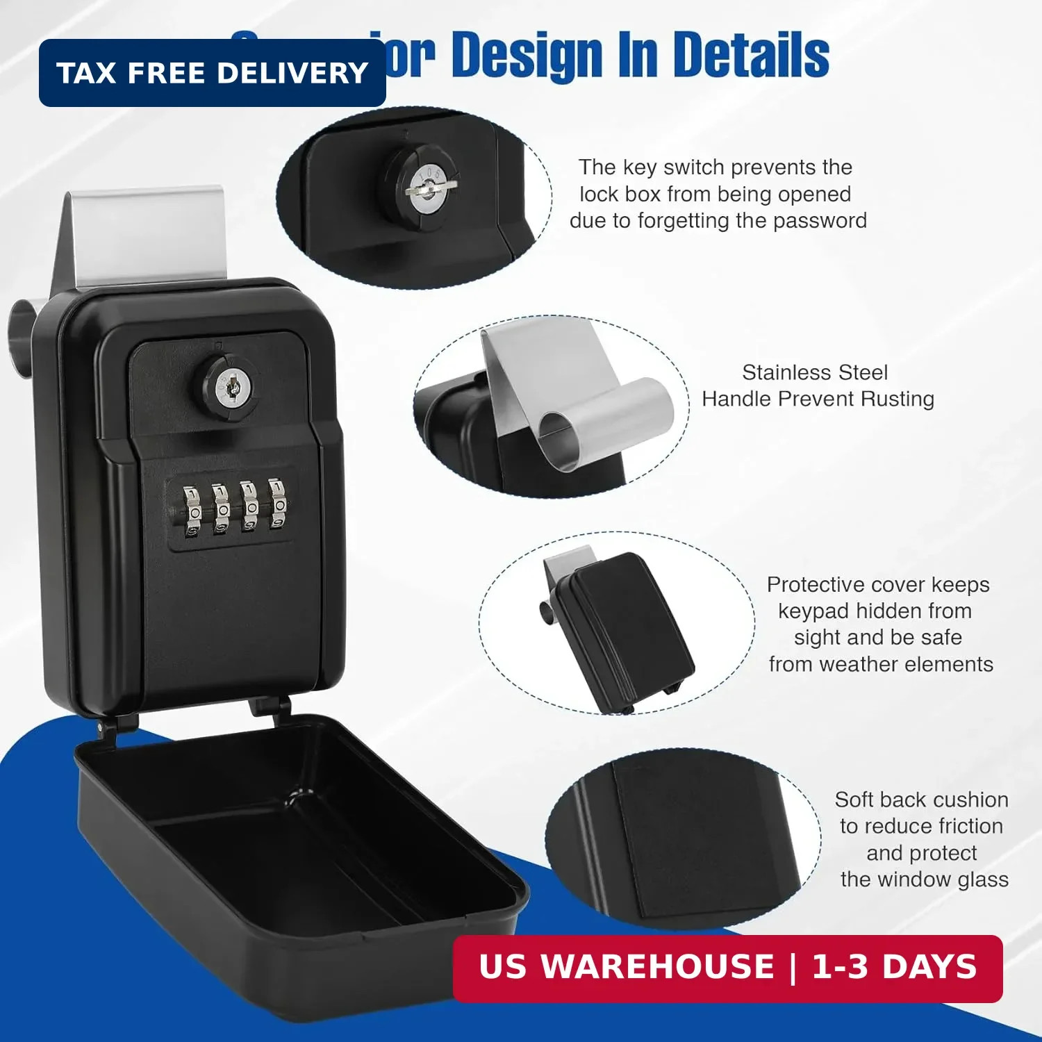 2026 Upgrade Car Key Lockbox, Window Mount box, Car Window Punch Button Lock Box