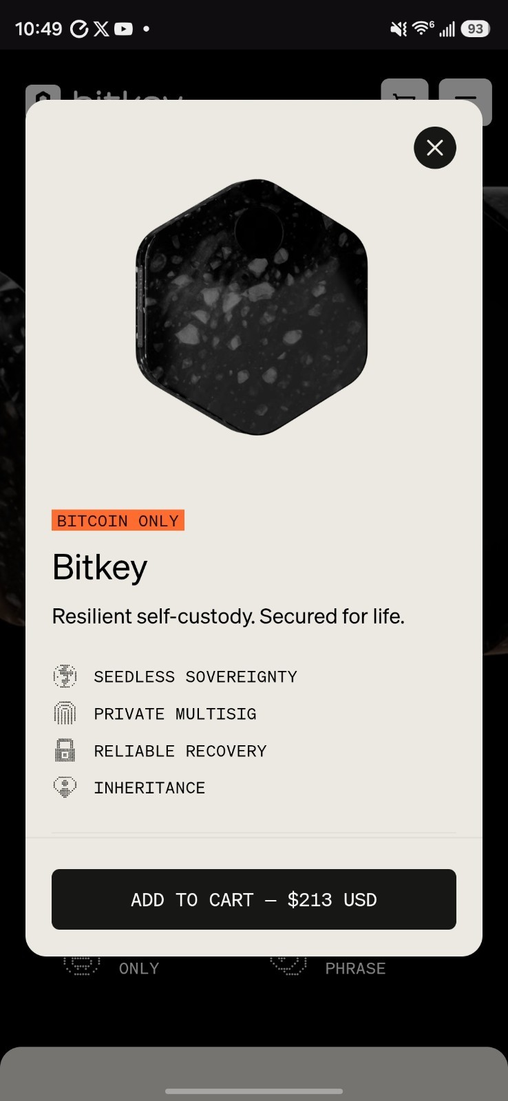 Bitkey BK001 Bitcoin-Only Hardware Wallet Self-Custody Device