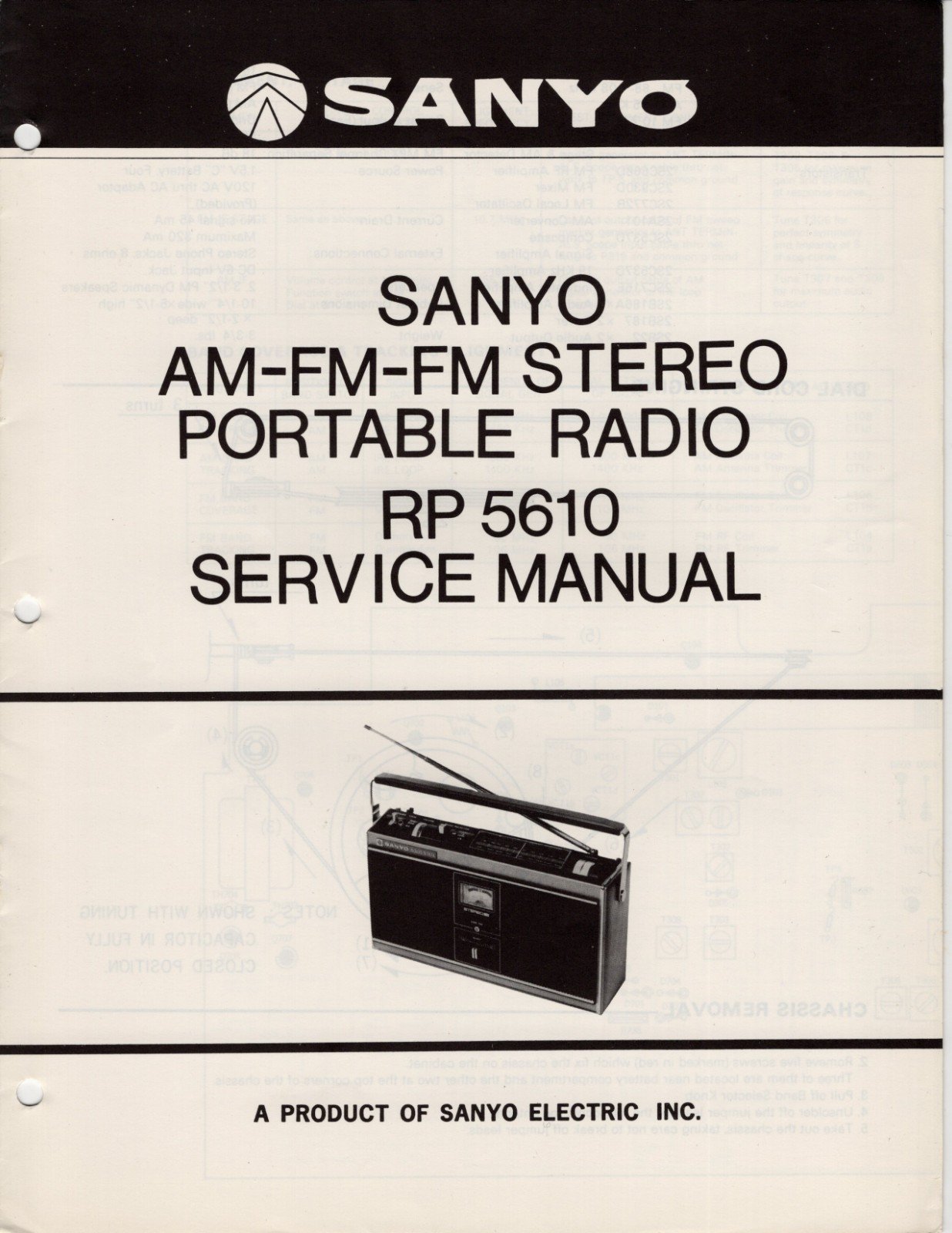 Sanyo RP 5610 AM/FM/Weather-Matic Portable Radio Service Manual