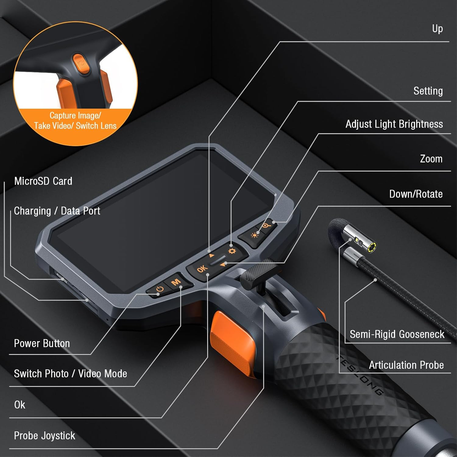 Articulating Borescope with Dual Lens Endoscope Camera, Teslong Two-Way Articula