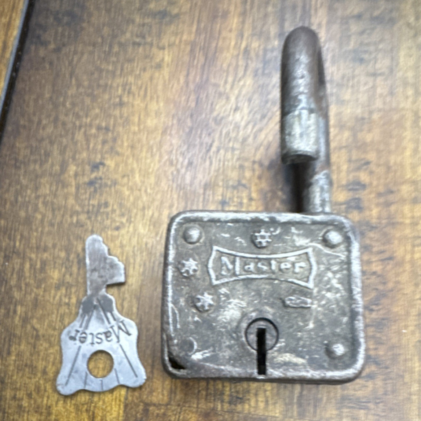 Master Keyed Gray Metal Padlock Small 8mm Shackle 1 Key 1970