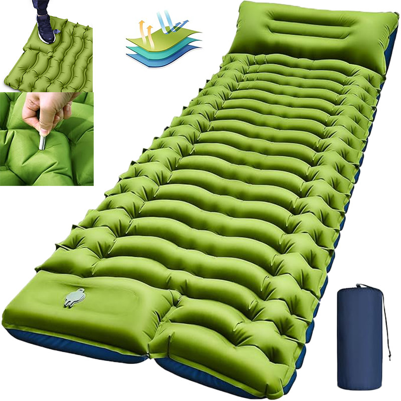 Camping Sleeping Pad, Ultralight Camping Mat with Pillow Built-in Foot Pump