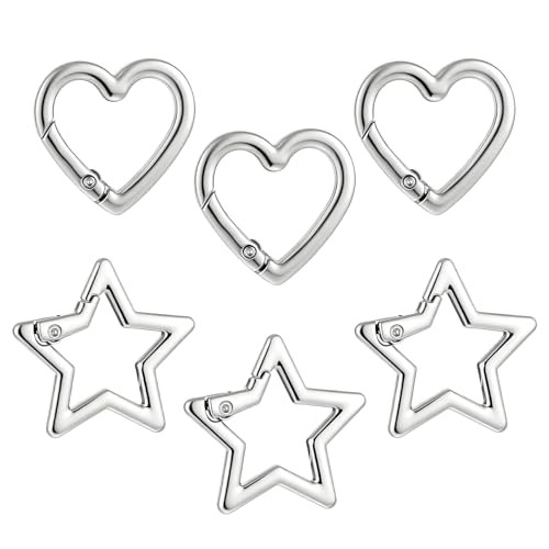 6 Pcs Star Carabiner Keychain Clip Heart Carabiner Stainless Steel Keychain