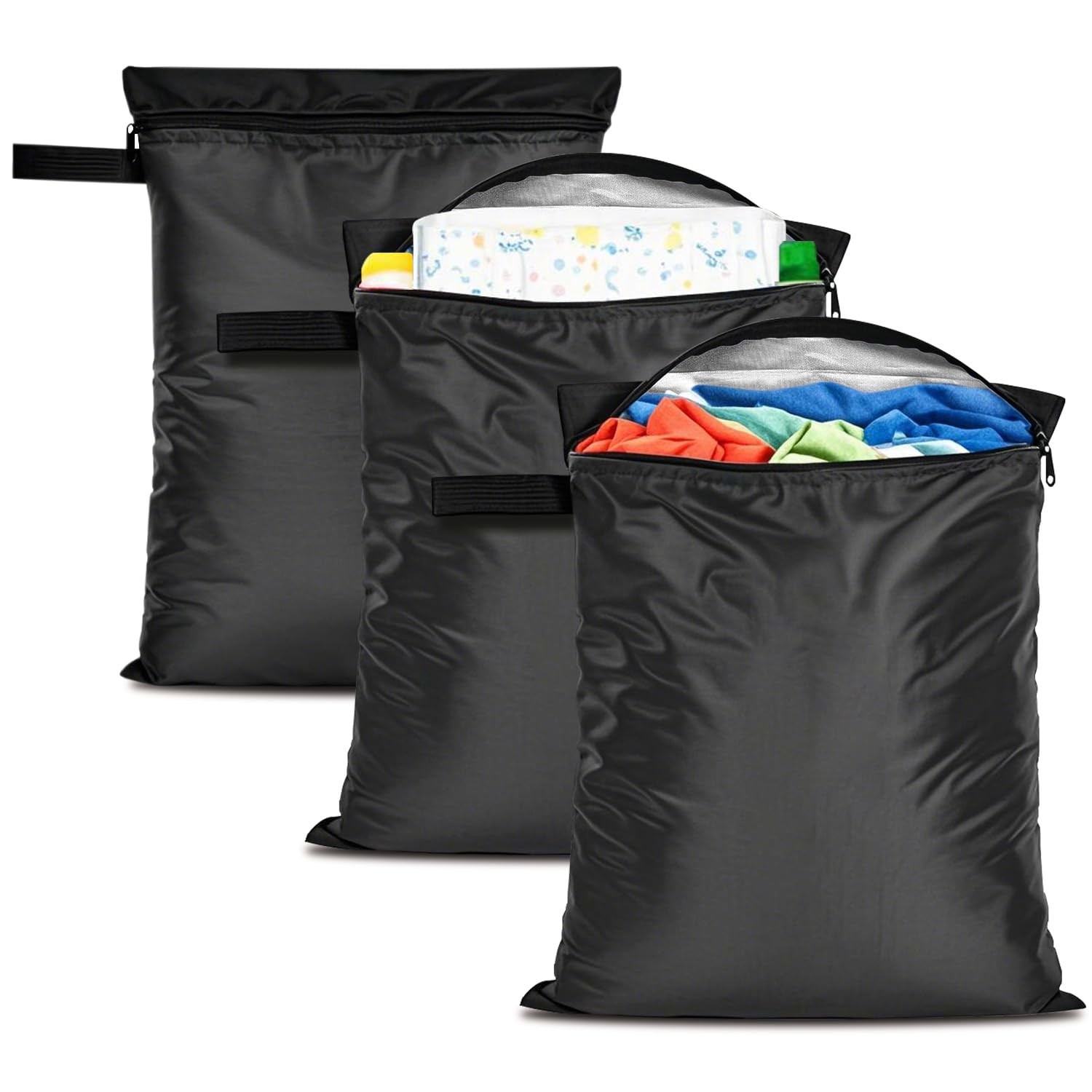 Wet Dry Bags 3 Pack,12x16 Inch Waterproof Reusable Bag 12x16 inch, Black