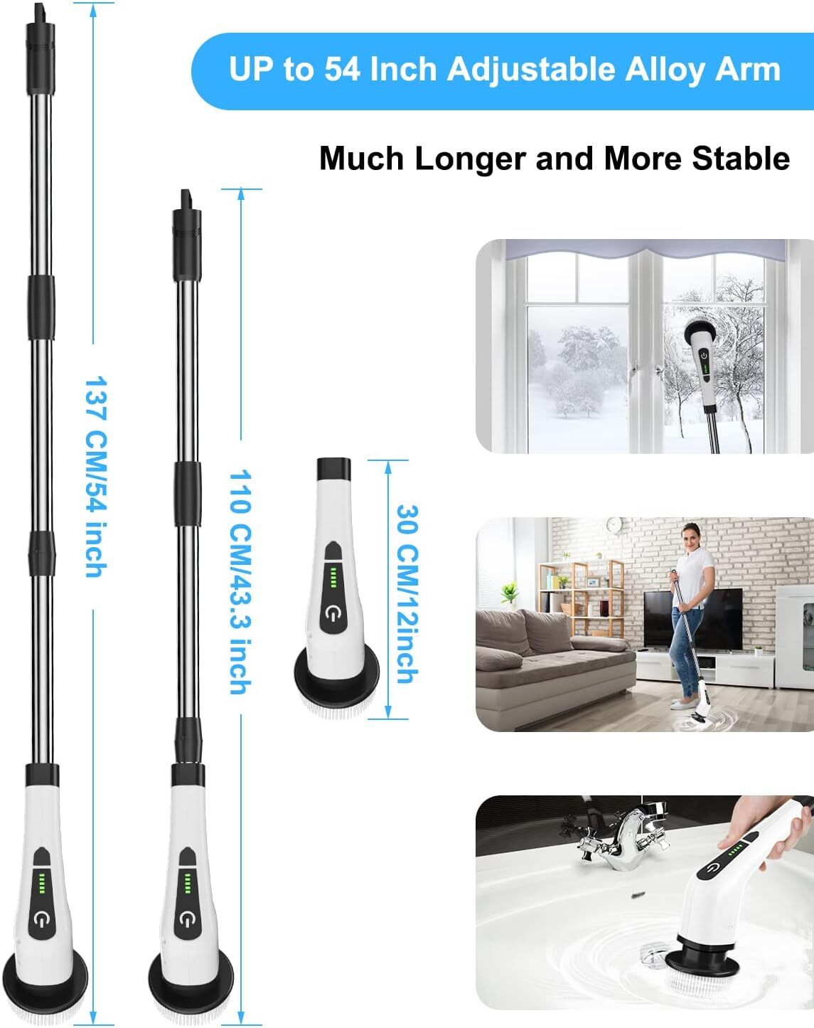 Power Scrubber with 8 Replaceable Brush Heads Rechargeable Removable Handle
