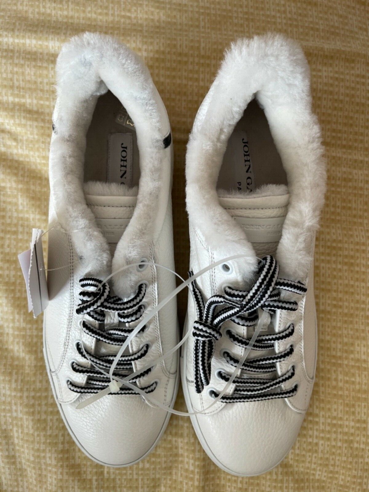 NIB JOHN GALLIANO Mens White Leather Shearling Fur Lined Sneakers US9/EU42 ITALY