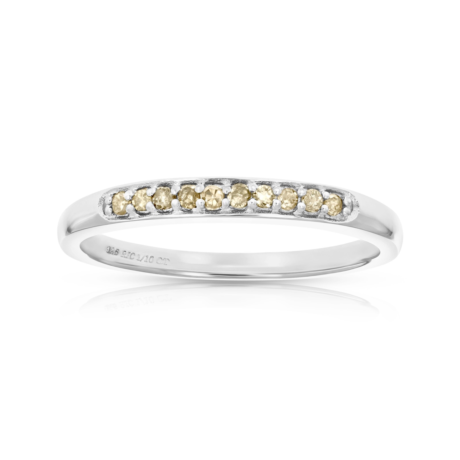 1/10 cttw Prong Set Champagne Diamond Ring .925 Sterling Silver (Sizes 5 to 10)