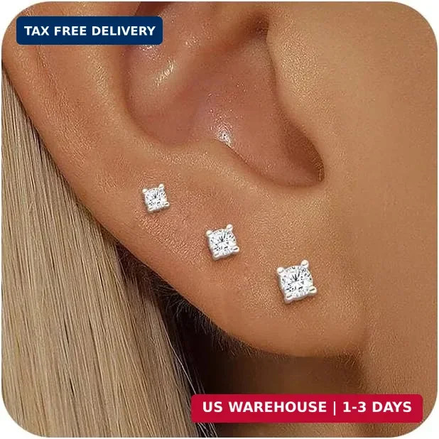 3 Pairs 14k Gold Stud Earrings for Women Hypoallergenic 925 Sterling Silver Post