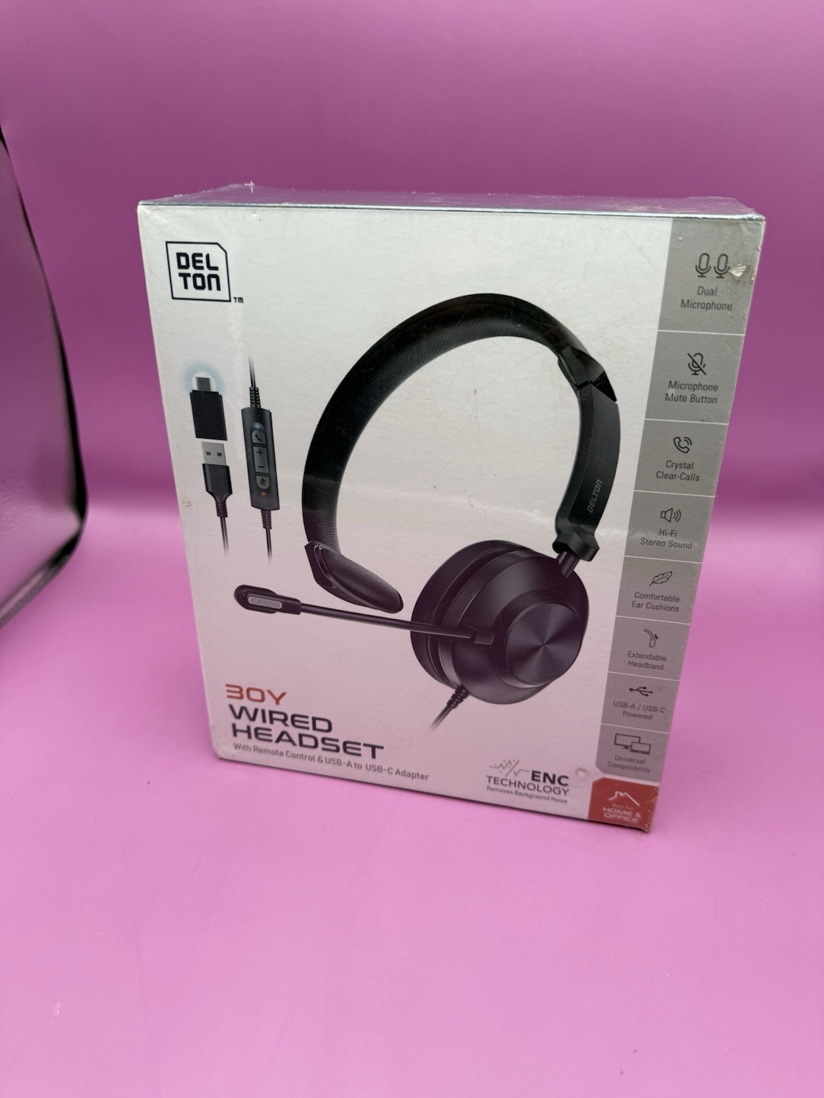 Delton 30Y MS Teams On-Ear Mono Computer Headset, USB Type-A & Type-C, Black