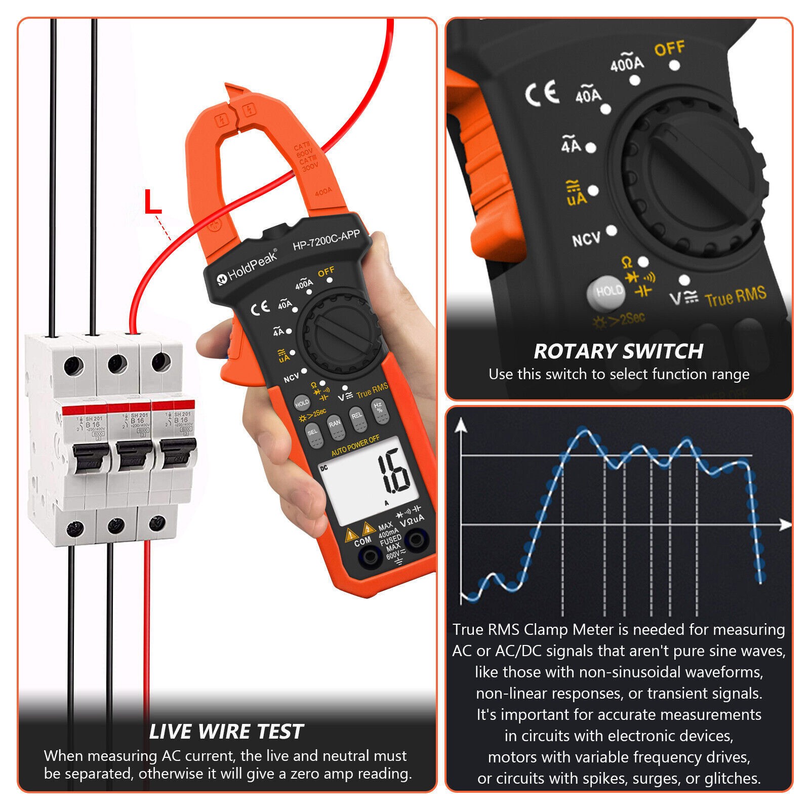Digital TRMS Clamp Meter 600V AC/DC 400A 40MΩ 26mm 4000C Data Hold Backlight