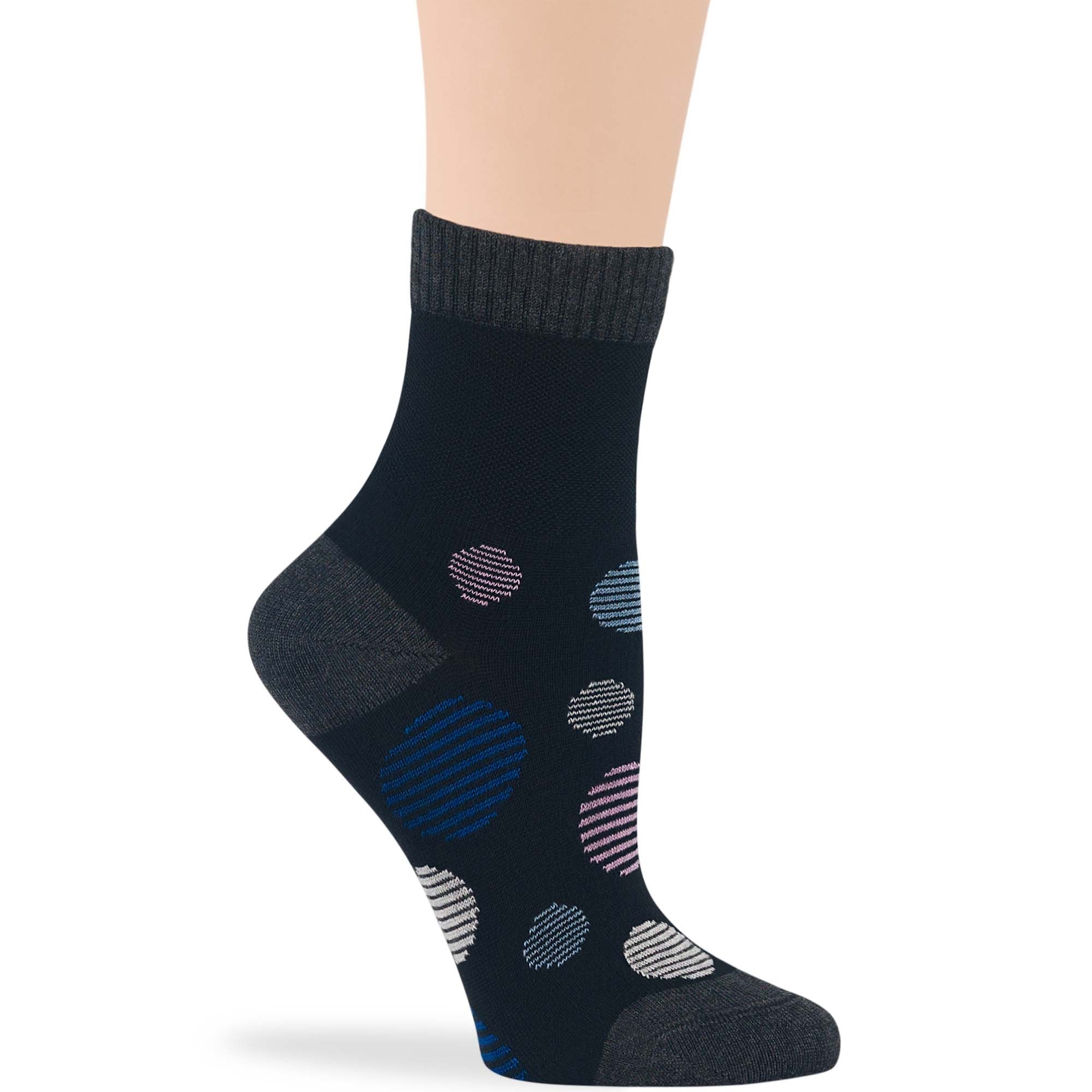 Women Bamboo Diabetic Pattern Quarter Socks Medium 4 Pack Dot Stripe Grey Black