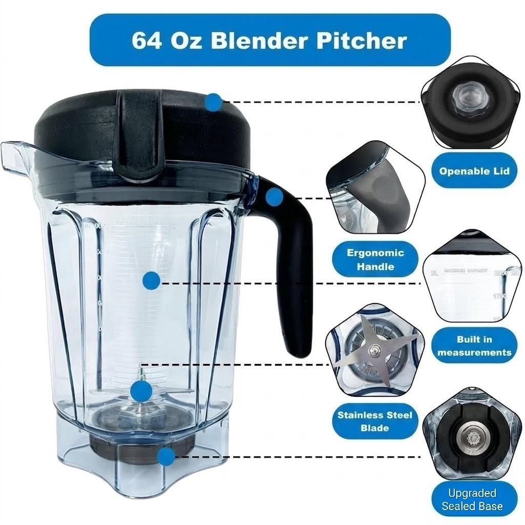 Vitamix Blender Pitcher 64 oz Replacement Compatible with 750 5000 5200 VM0102
