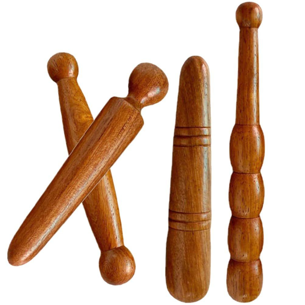 LALAFINA 4pcs Wood Foot Massage Stick Travel Manual Acupressure Pen As Shown