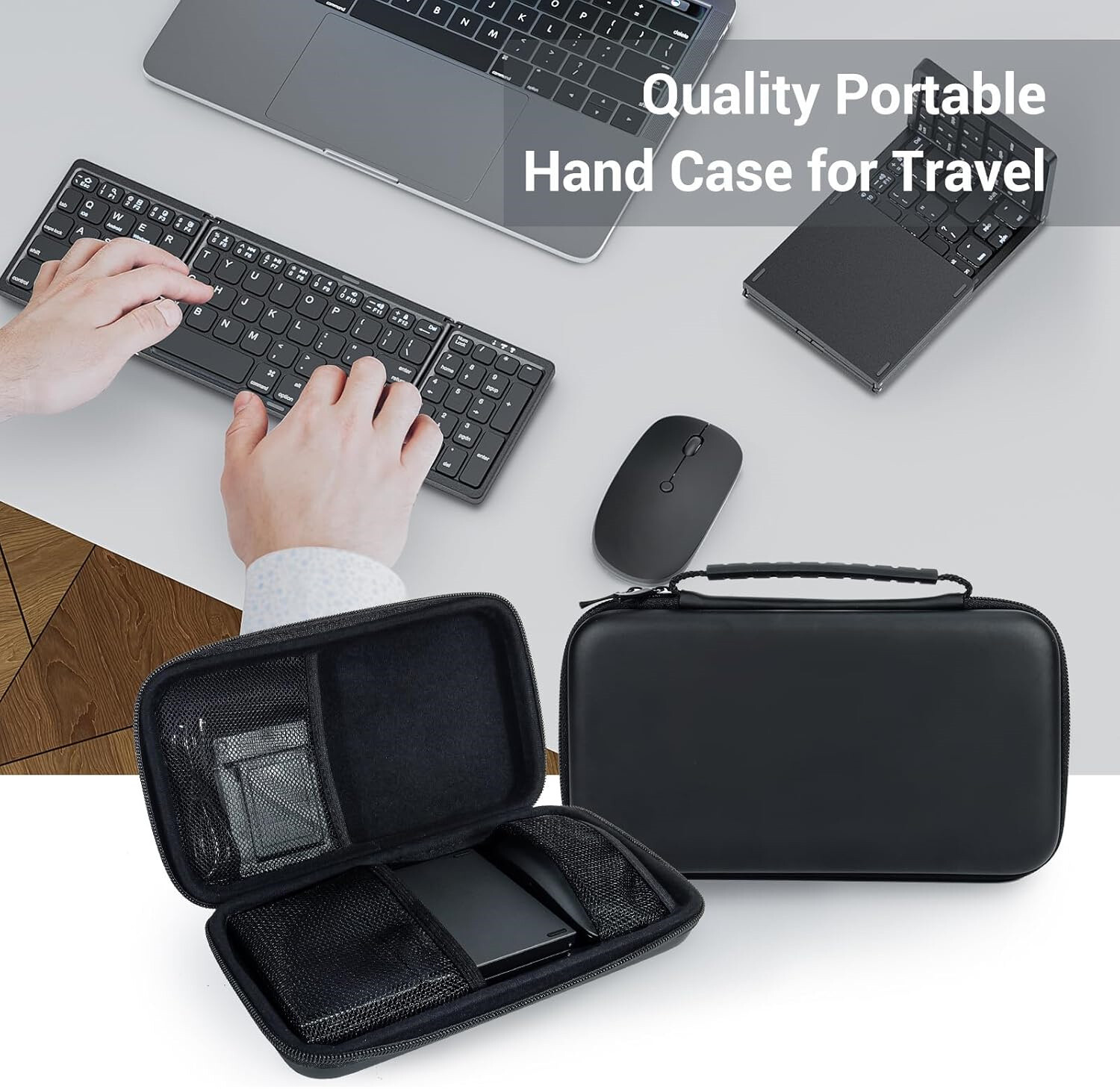 Portable Foldable Rechargeable Travel Bluetooth Keyboard and Mouse Black