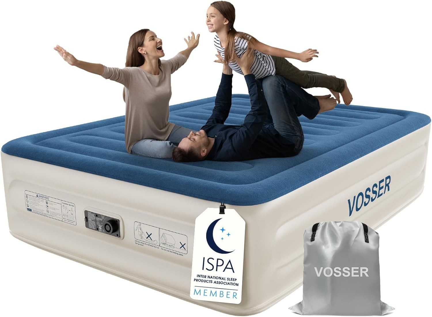 VOSSER Queen Air Mattress with Built-in Pump,18'' Raised Blow Up Mattress, Lea