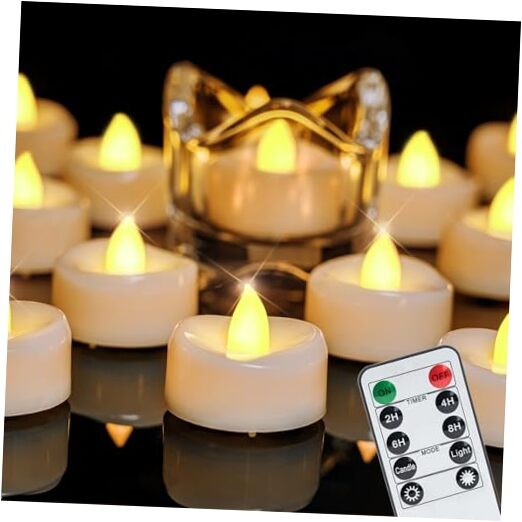 Remote Candles, 12PCS Flameless Tea Lights 12-Pack Warm Yellow, White Shell