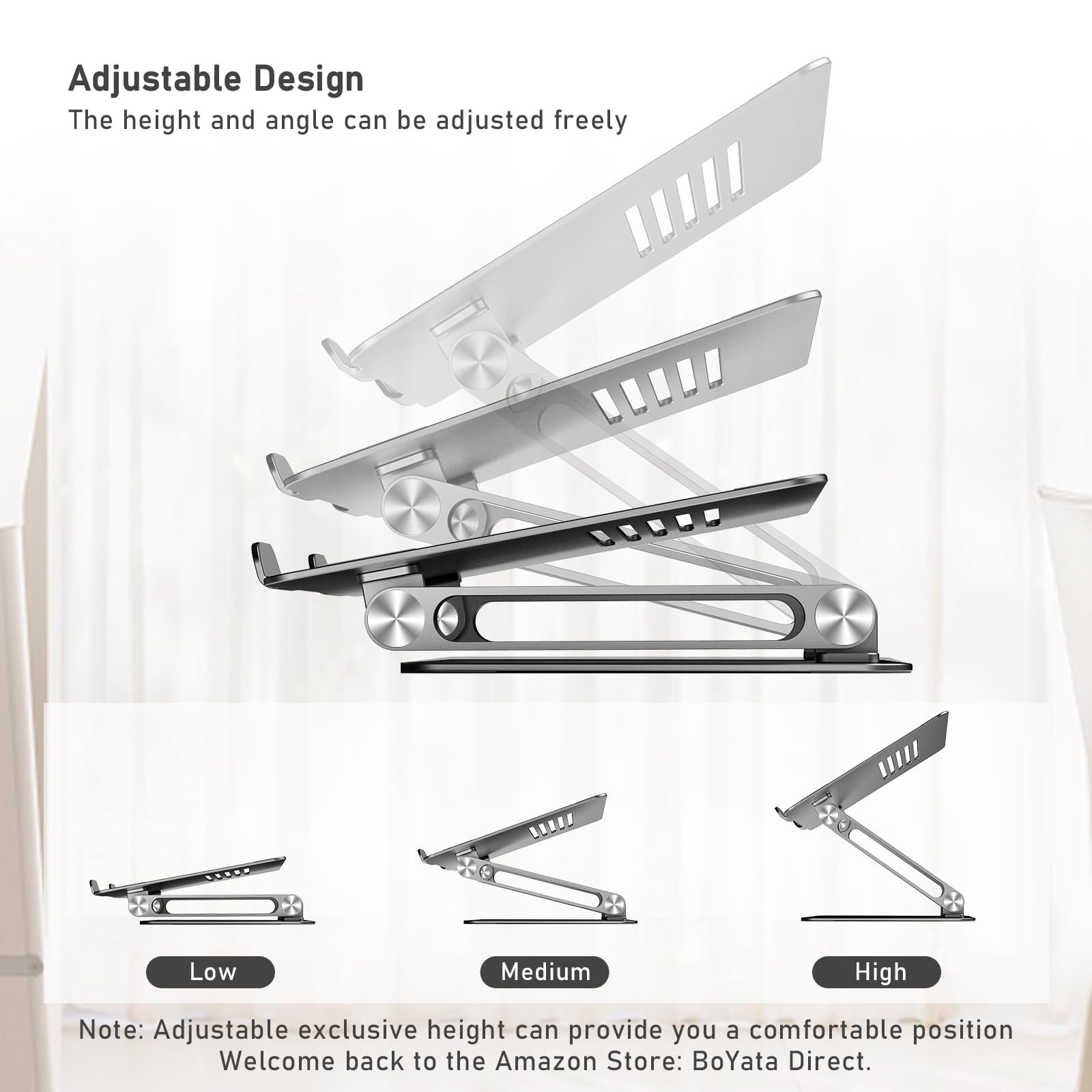 BoYata Laptop Stand, Adjustable Laptop Riser Ergonomic Computer Stand for Des...