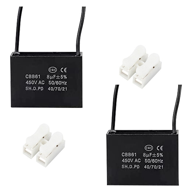 2PCS 450V 8UF CBB61 Ceiling Fan Motor Running Capacitor 2 Wire 50/60 Hz