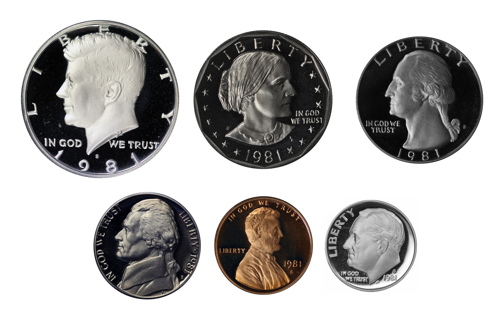 1981 -S Proof year Set - Coins ONLY - 6 Coins