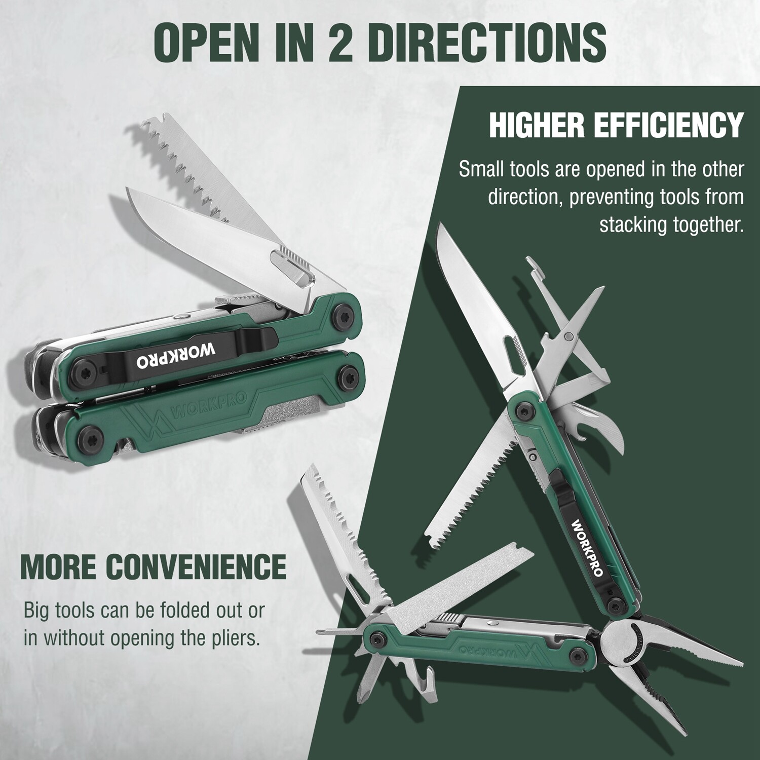 WORKPRO 18-in-1 Multitool Plier EDC Multi Tool w/ 2 Safety Lock Stainless Steel