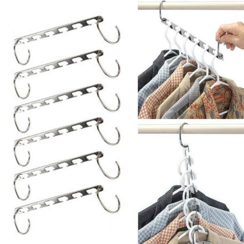 1/3pcs 37cm Multifunctional Space Saving Metal Hangers with Magic Hook 6 Hole Cl