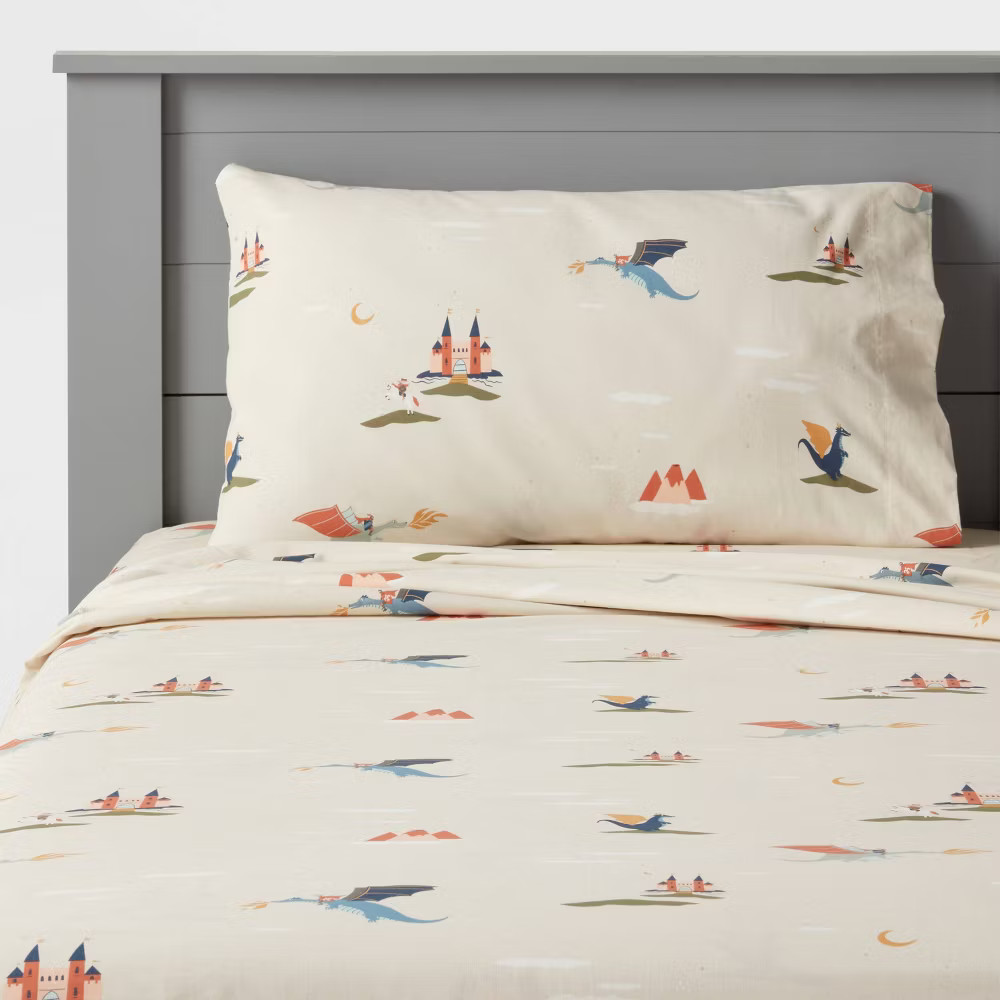 Full Dragon Cotton Kids' Sheet Set - Pillowfort: Full Size Bedding, 220