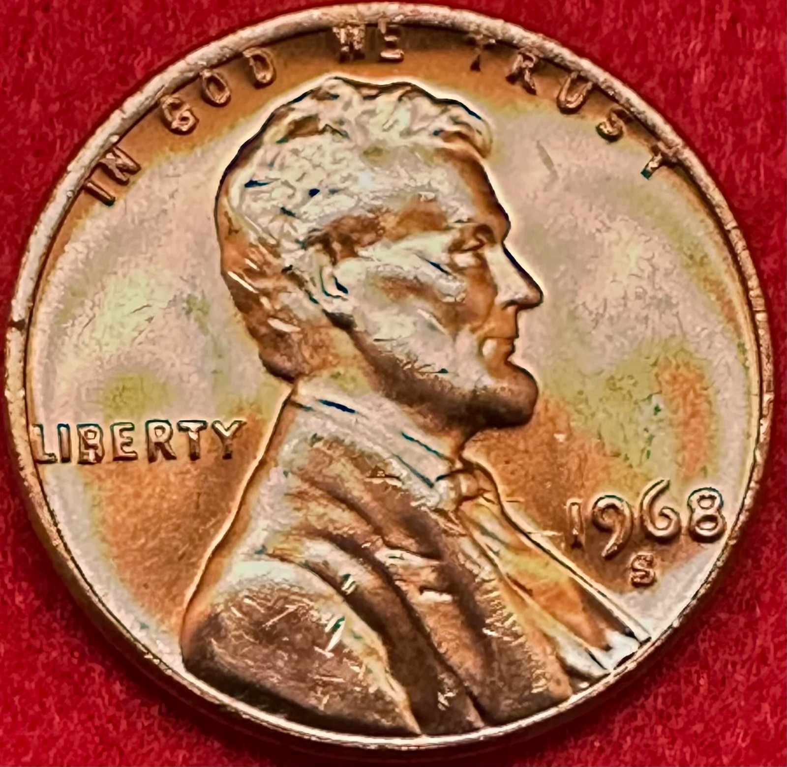 UNITED STATES 1968 - S SAN FRANCISCO MINT UNCIRCULATED 1c LINCOLN MEMORIAL PENNY
