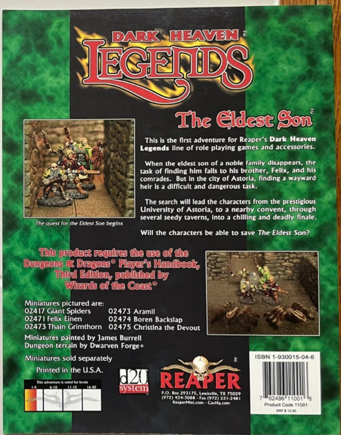 Dark Heaven Legends: The Eldest Son Roleplaying Game - d20 - VG+