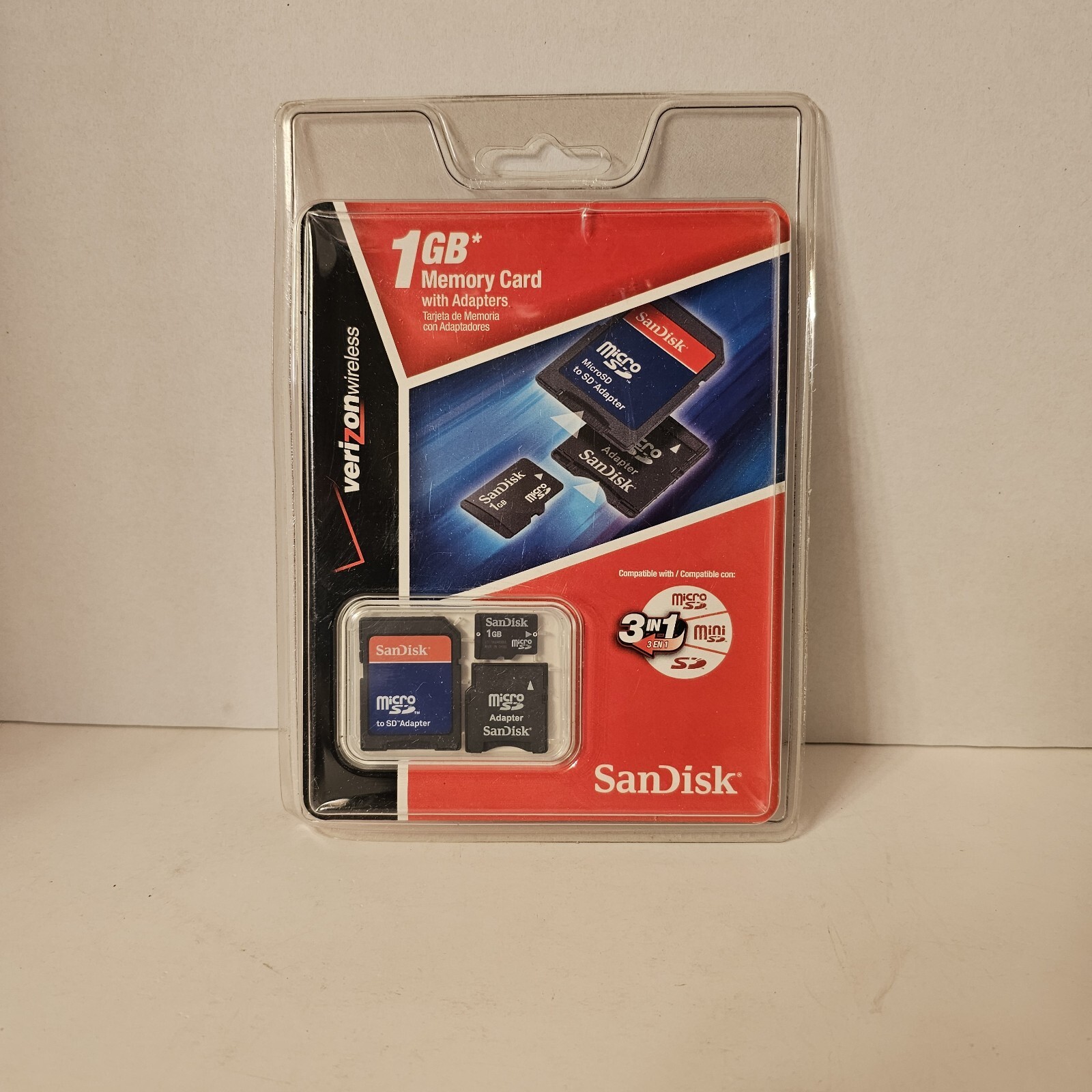 New Sandisk 1 GB Memory Card With Adapters 3 in 1 Verizon Wireless Music Photos