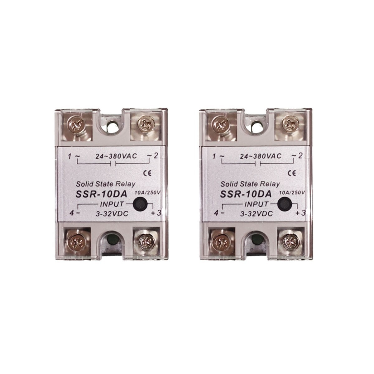 2 pcs SSR-10DA Solid State Relay Single Phase Relay 10A 3-32VDC to 24-380VAC