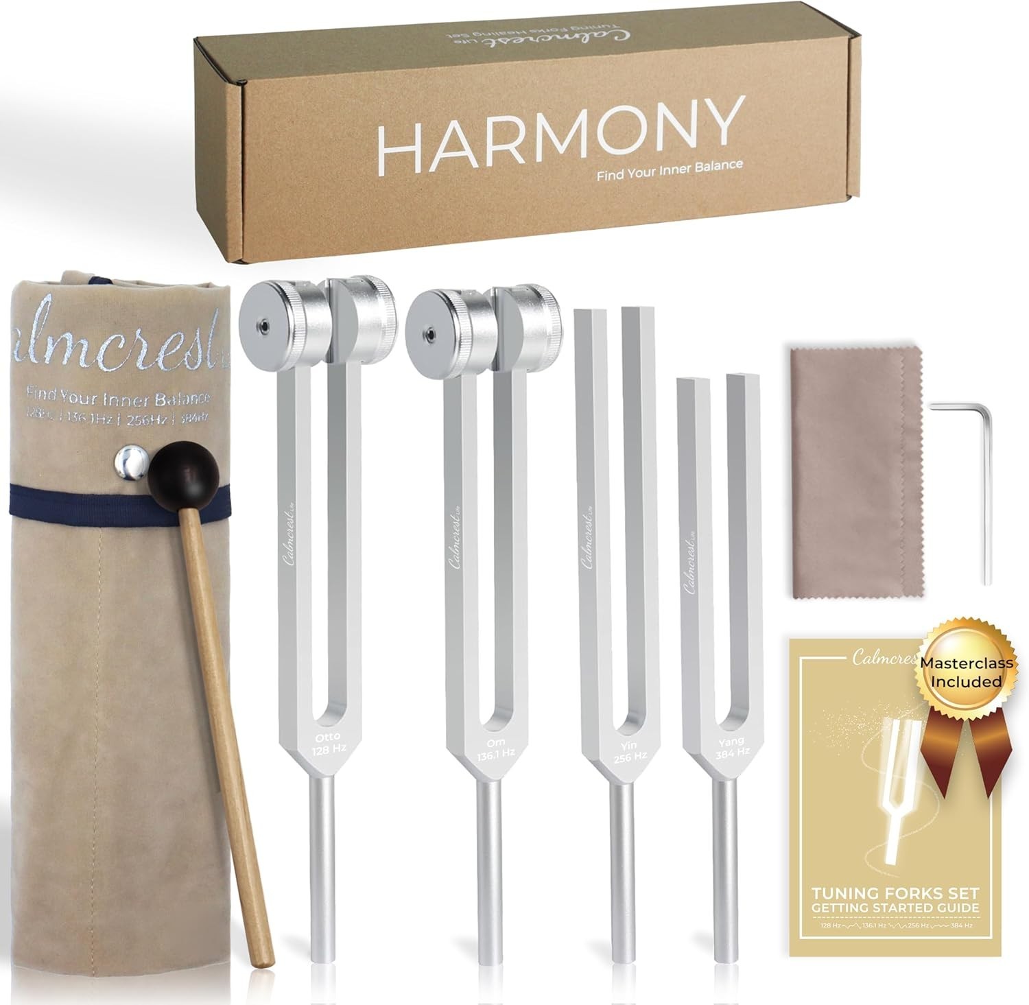 Tuning Forks for Healing Set (128Hz, 136.1Hz, 256Hz, 384Hz) - Weighted & Unwe...