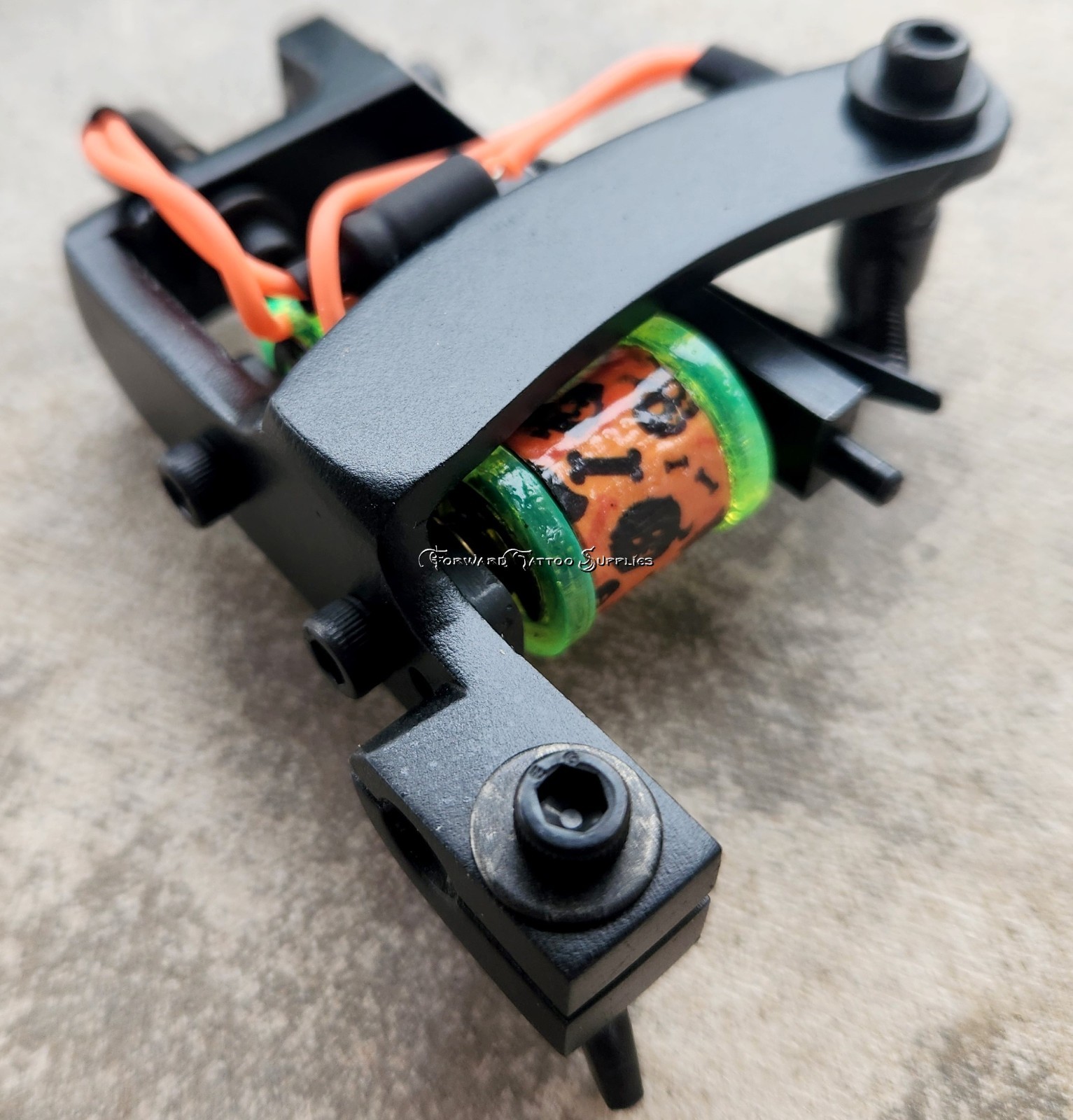 Black Bulldog Liner Tattoo Machine Handmade 1" Neon Lime Orange Bones 7.3 oz USA