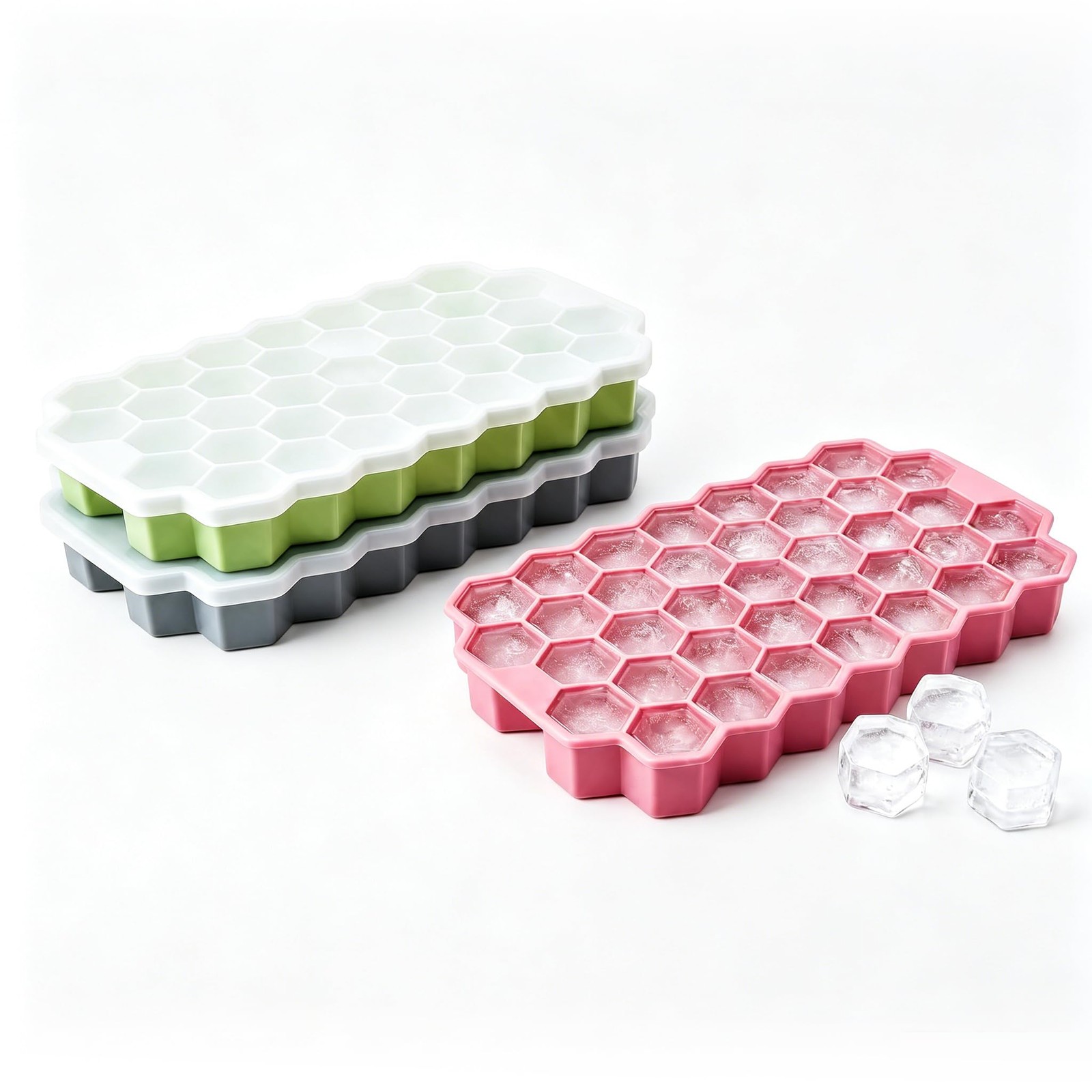 Ice Cube Tray, 3 Pack Silicone Ice Cube Molds, Ice Cube Trays, Silicone Ice T...