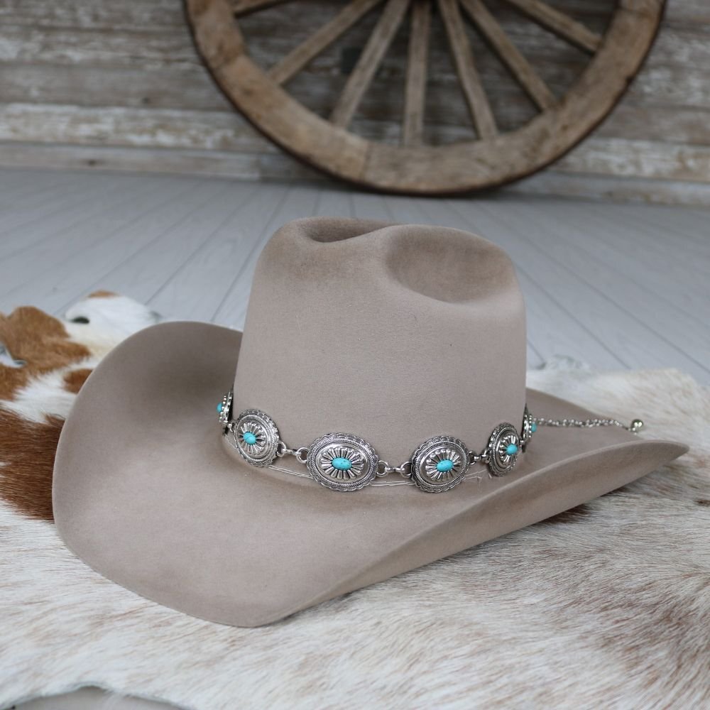 Silver Concho Hat Band Turquoise Stone for Cowboy Hats