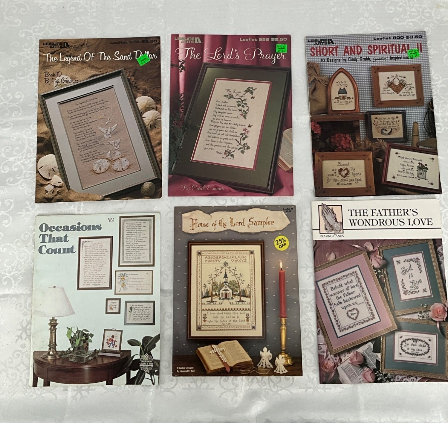 Set Of 6 Christian Cross Stitch Pattern Leaflets By Leisure Arts & Praying Hands