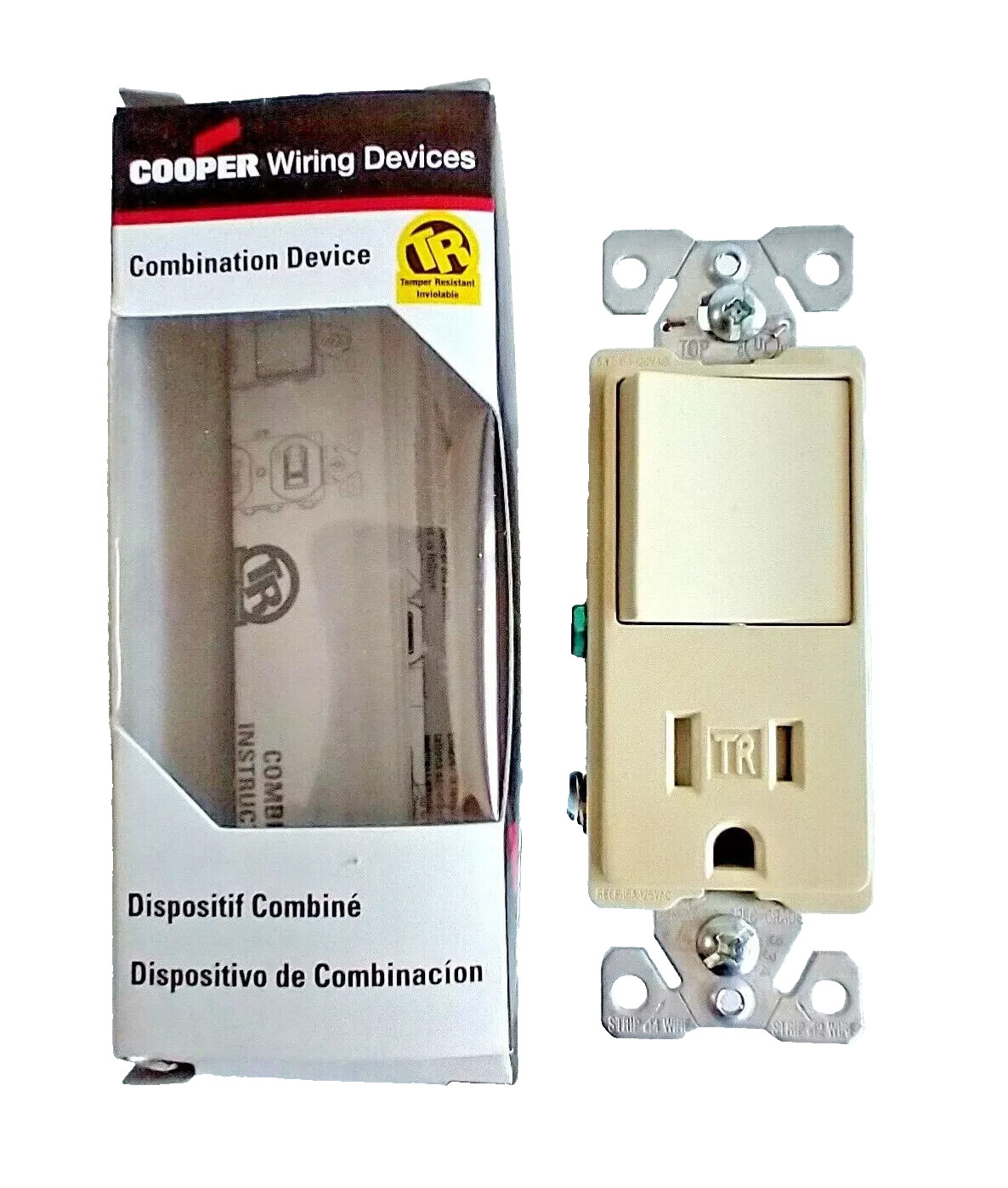Combination Decorator Single Pole Switch & Grounding Receptacle COOPER TR7730V