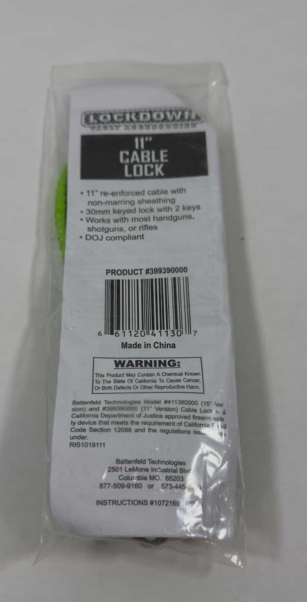 Firearm Handgun Rifle Shotgun Gun Cable Lock 15" Lockdown Brand New
