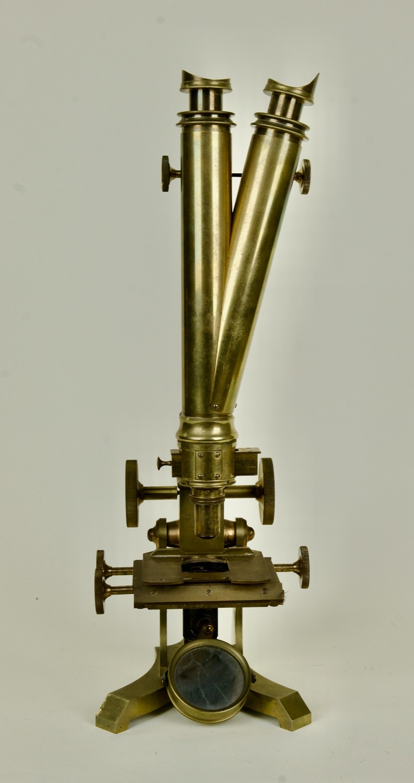 Antique C. Collins Binocular Brass Microscope - London, c. 1875 (Untested)