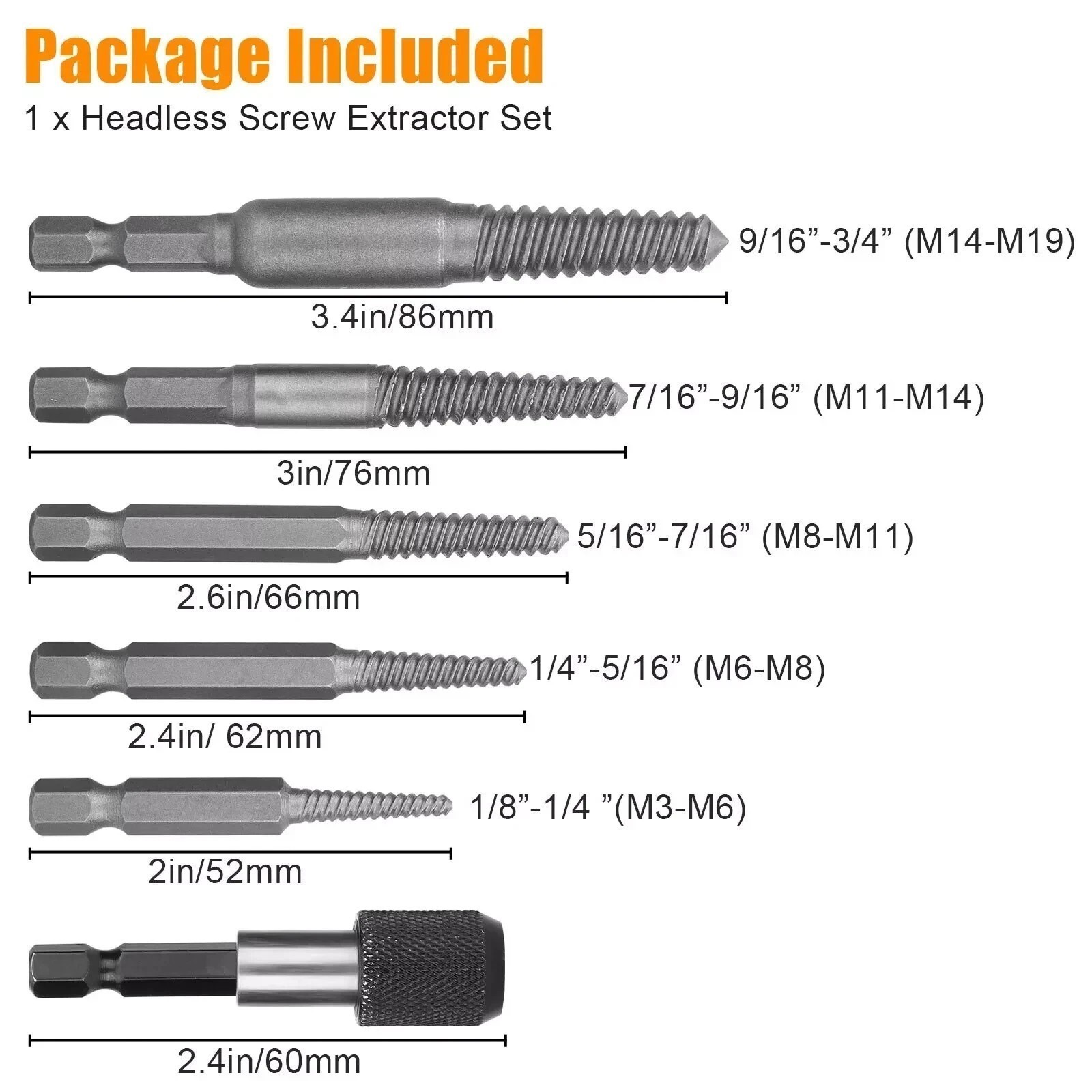 12Pcs Stud Screw Extractor Remover 1/4 Inch Hex Shank Damaged Bolt Easy-Out-Sets